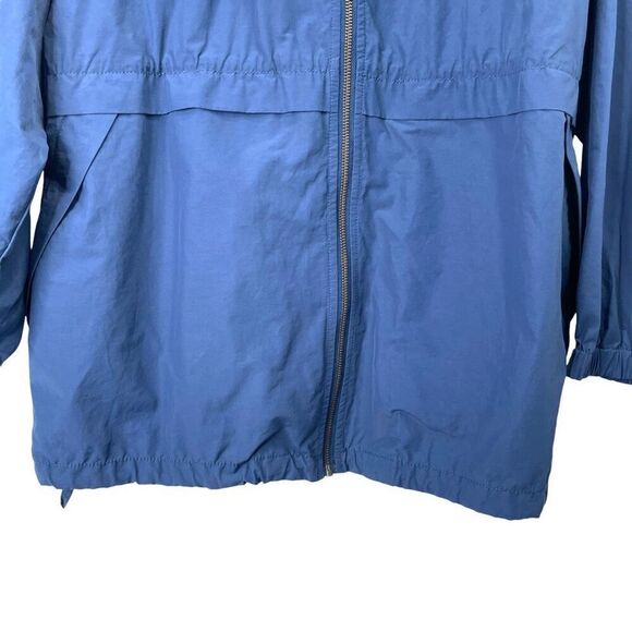 Eileen Fisher zip up Hooded Anorak Size L blue cotton nylon - Picture 6 of 8